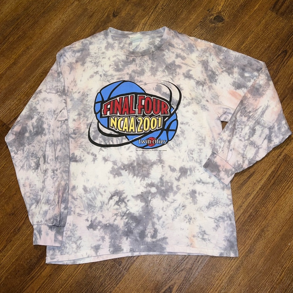 Y2K Lee NCAA ‘01 Final Four Gray White Tie-Dye Long Sleeve Cotton Shirt Size M - Picture 2 of 10